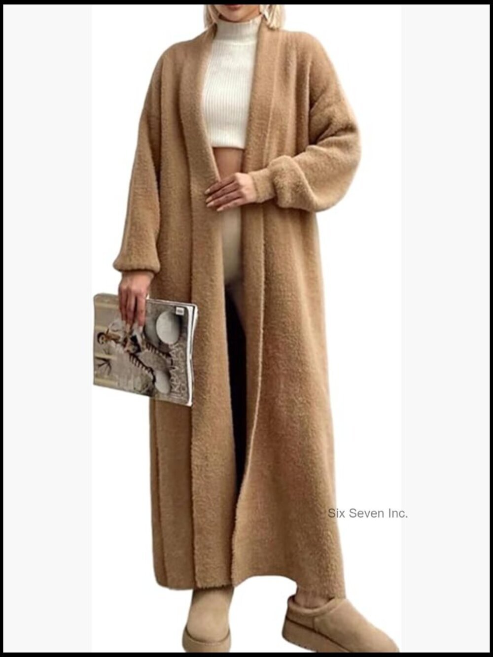 Oversized Fuzzy Long Cardigan Sweater Open Front Knit Fluffy Duster Coat